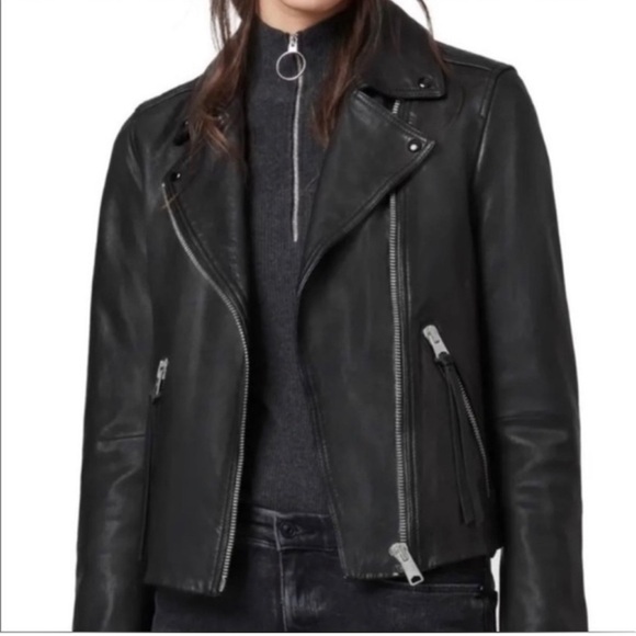 NWOT ALL SAINTS THE DALDY BLACK BIKER LEATHER JACKET SIZE O - Picture 1 of 16